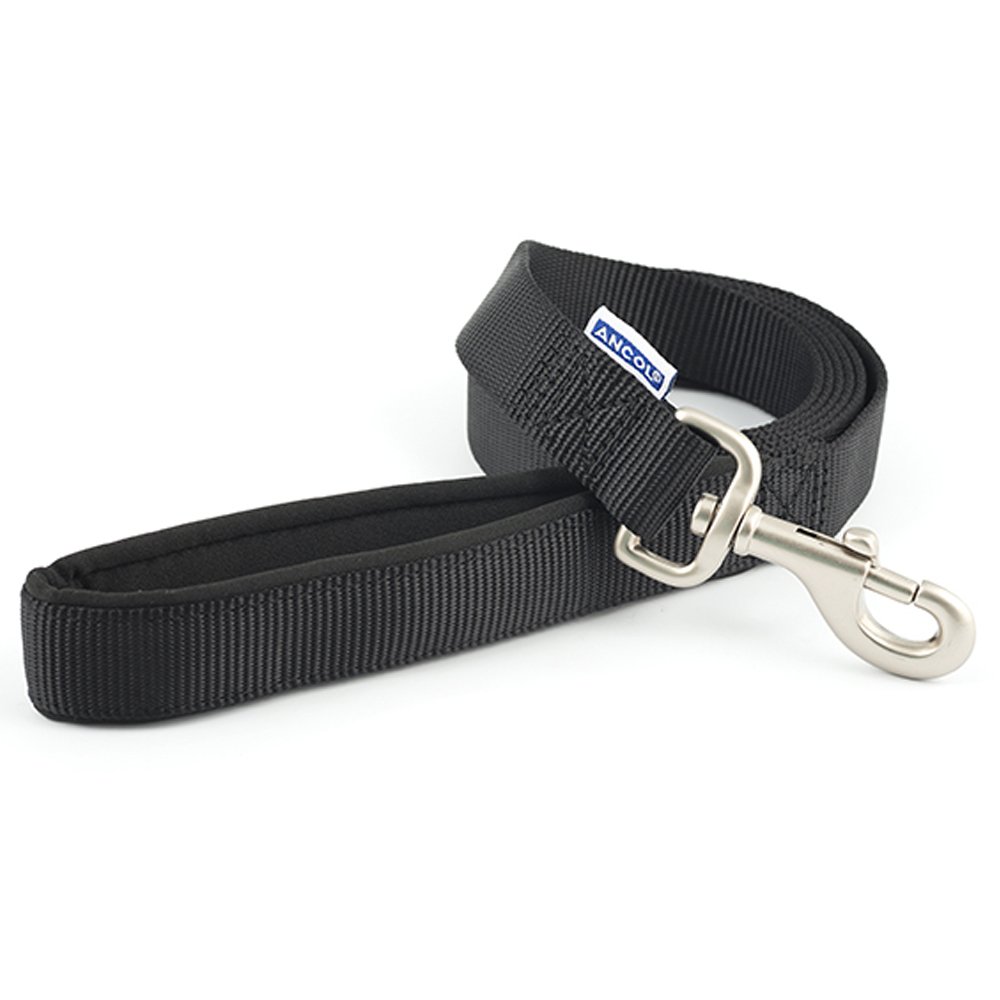 Ancol Viva Soft Touch Padded Snap Dog Lead - Black - Neoprene Handle Weatherproof Durable Puppy Walking Accessory - 1.8m x 25mm