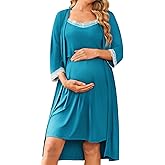 Ekouaer Women Lace Maternity Nursing Gown and 3/4 Sleeve Robe Set Double Layer Breastfeeding Nightgown Slip Dress & Bathrobe