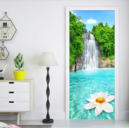 Ohehe Turfoto 3d Effekt Wasserfall Turtapeten Wasserdicht Turposter Selbstklebend Abnehmbar Fototapete Schlafzimmer Wohnzimmer Wohnkultur Pvc 95x215cm Amazon De Kuche Haushalt