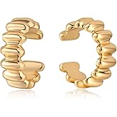 DREMMY STUDIOS Women Gold Ear Cuff Earrings 14K Gold Plated Non Pierced Tiny Ear Cuffs Huggie No Piercing Hoops Ear Cartilage Clip on Wrap Hoop Simple Striped Small Minimalist Earrings