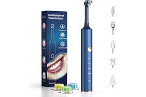 HASSOKON Tooth Polisher, Tooth Whitening Kit for Teeth Cleaning and Whitening, Rechargeable Teeth Polisher for People/Pets,Teeth Cleaning Kit with 5 Brush Heads,4 Speed Modes and LED Light, Waterproof(Blue)