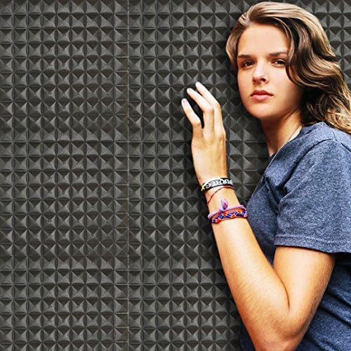 Indexp 3D DIY PE Foam Tile Brick Stone Wallpaper Embossed Noise Reduction Wall Decoration (11.8x11.8in, Grey /Texture E)