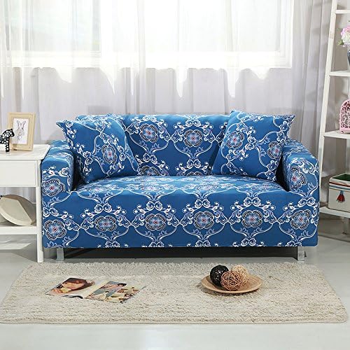 Stretch Printed Sofa Cover - Anti-Slip Anti Wrinkle Sofa Slipcover Lightweight Sofa Furniture Protector Cover 1/2/3/4 Seater Couch Covers Fit Many Popular Sofas ( Blue, European style ) By Miller00