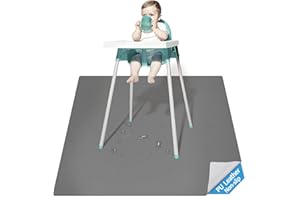 SMZCTYI Splat Mat for Under High Chair, 51in PU Waterproof Dirt-Proof High Chair Mat, Washable High Chair Mat for Floor, Multipurpose Splash Mat Floor Portable Picnic Mat Anti-Slip Floor Protector (Grey)