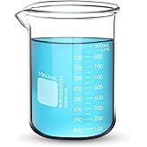 Aeseusia Heavy Duty Beaker, 1000ML Glass Beaker White Double Scale Graduation, Borosilicate 3.3 Glass Lab Beaker, Low Form Griffin Glass Measuring Beaker, 1 Each (1000ML)