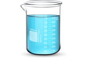 Aeseusia Heavy Duty Beaker, 1000ML Glass Beaker White Double Scale Graduation, Borosilicate 3.3 Glass Lab Beaker, Low Form Griffin Glass Measuring Beaker, 1 Each (1000ML)