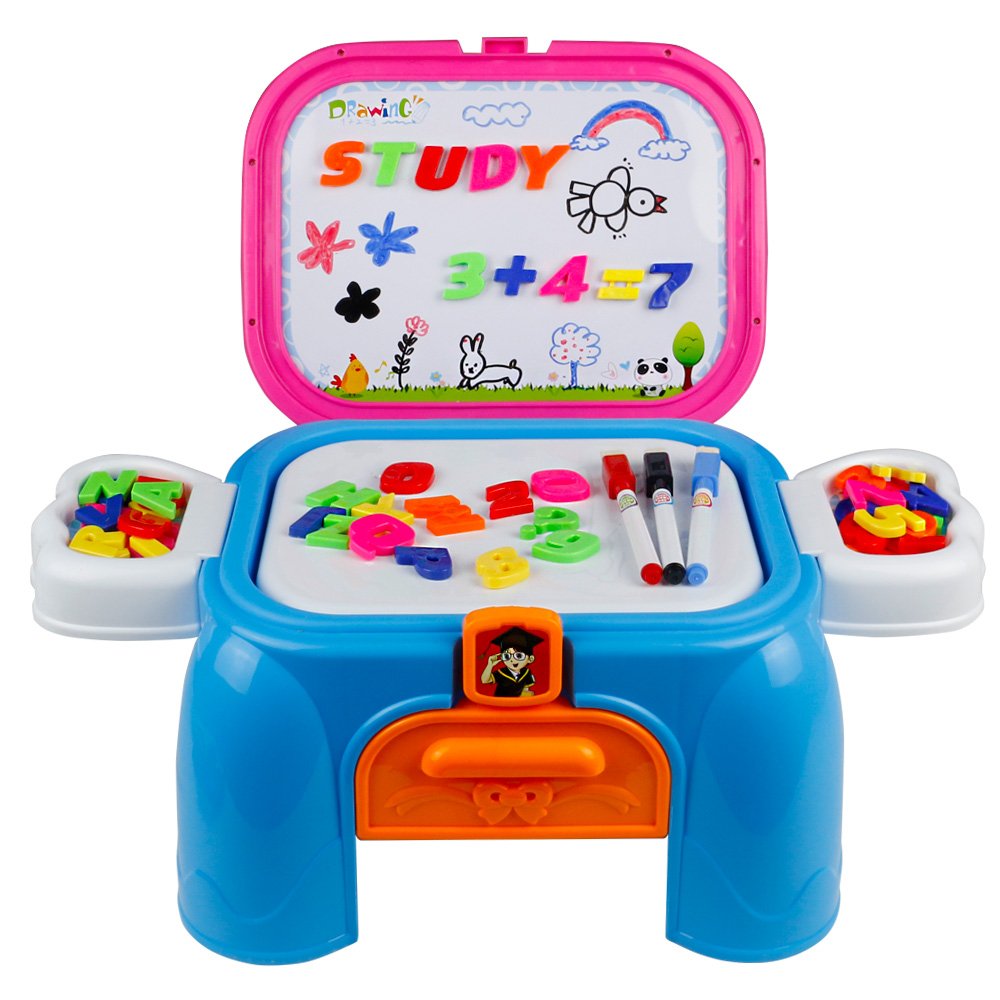 Jun Feng Long Magnetic White Board with Storage Box Chair Drawing Games Magnetic Letters, Numbers 3 in 1 Portable Chair