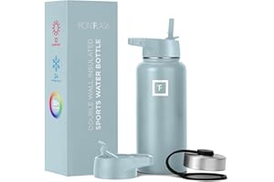 IRON °FLASK Camping & Hiking Hydration Flask with Straw, Wide Mouth Insulated Stainless Steel Sports Water Bottle - 32 oz Elemental Gray