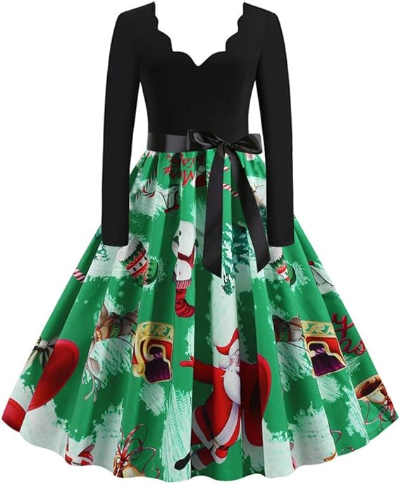Amazon クリスマス Christmas レディースドレス Bobogojpプリントワンピース長袖 半袖 サスペンダー 女性用シンプル安い 秋冬パーティードレス やさしい 可愛い 上品な日常普段着お出かけ日韓風ファッションs 3ｘｌ多色展開ゆったり きれいめ ワンピース