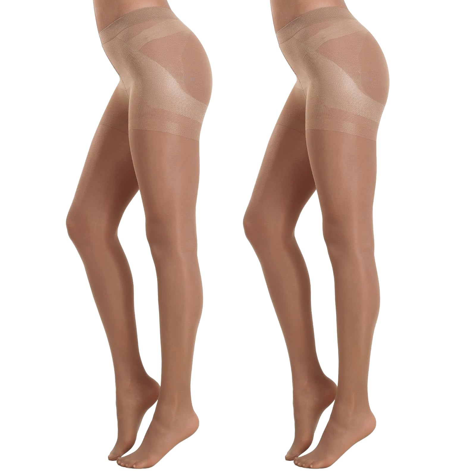 Photo 1 of MANZI 2 Pairs Women's Control Top Tights 40D High Waist Sheer Pantyhose Thigh High Stockings Brown Large