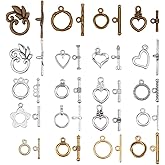 SOFPLATE 1 Box 120 Sets 20 Styles Tibetan Toggle Clasp T Bar Clasps Gold Silver Antique Bronze Metal Alloy OT End Closure Fastener Rings Links Connectors for Jewelry Making Necklace Bracelet DIY Craft