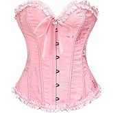 SHYMMUO White Corset Tops for Women Lace Up Bustier Boned Overbust Vintage Bridal Renaissance Corset Top