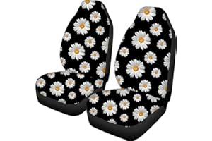 TOADDMOS Decorative White Daisy Floral Universal Auto Seat Covers,Girly Bucket Front Seats Cover for Cars Full Set of 2,Fit for Cars,SUV,Truck,Sedan