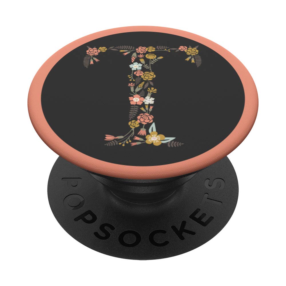 Cute & Unique Floral Letter T Name initial Gifts PACJ1154 PopSockets Grip and Stand for Phones and Tablets