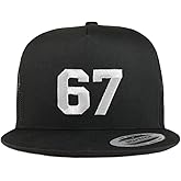 Trendy Apparel Shop Number 67 White Thread Embroidered Flat Bill 5 Panel Trucker Cap