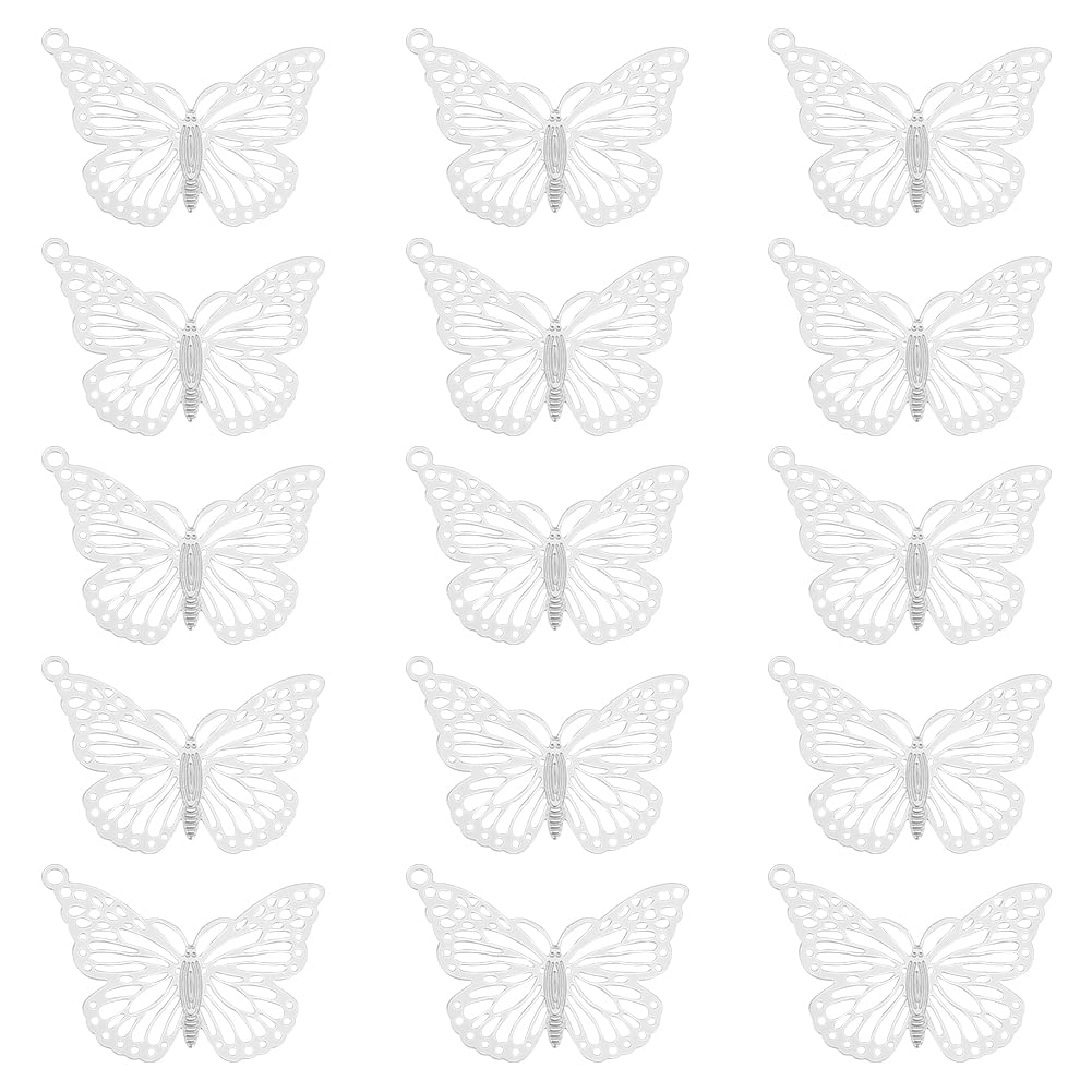 UNICRAFTALE 60Pcs 19mm Long 304 Stainless Steel Butterfly Charms Etched Metal Embellishments Butterfly Pendants Mini Butterfly Charms Necklace Bracelet Charms for DIY Earring Jewelry Making Hole 1.2mm