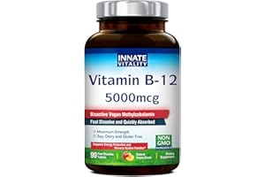 Innate Vitality Vitamin B12 5000mcg, Sublingual, Vegan Methylcobalamin, Fast Dissolve Tablets, Natural Peach Flavor, Supports Energy Production & Healthy Nervous System, 90 Tablets