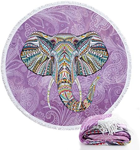 Round Roundie Elephant Style Indian Mandala Beach Towels Boho Style Blankets Microfiber Yoga Picnic Mat Ultra Soft Tapestry Tablecloth With Fringe Tassels