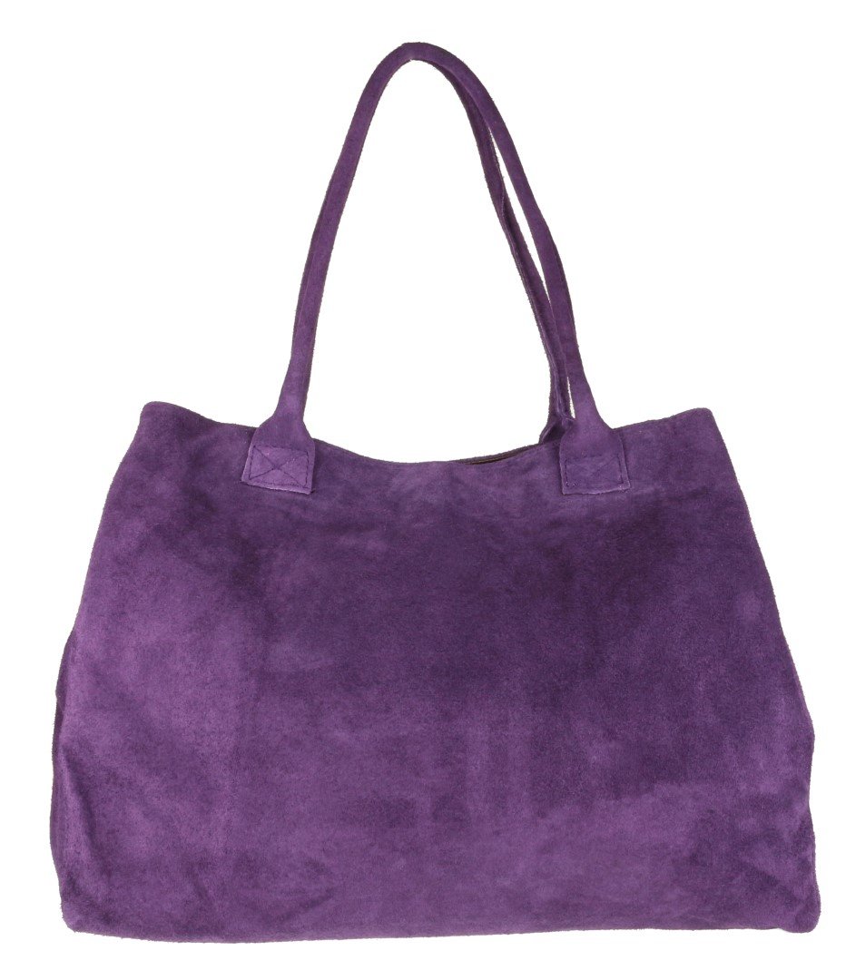 Girly HandBags Expandable Italian Suede Leather Shoulder Bag - Dark Purple(Size: W 40, H 32, D 18 (W 15.5, H 12.5, D 7 inches))