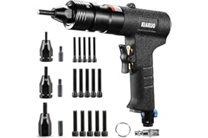 KIARUO Pneumatic Rivet Nut Gun 1/4-20, 5/16-18, 3/8-16 Self-Locking Head Gun with Replacement Mandrels, Industrial Grade Pull Rivnut Tool Kit MODEI:LM04 Seesaw Switch