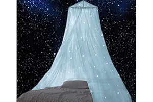 BCBYou Baby Canopy Mosquito Net with Fluorescent Stars, Glow in Dark for Kids, Adults & Full Size Bed (Light Blue)