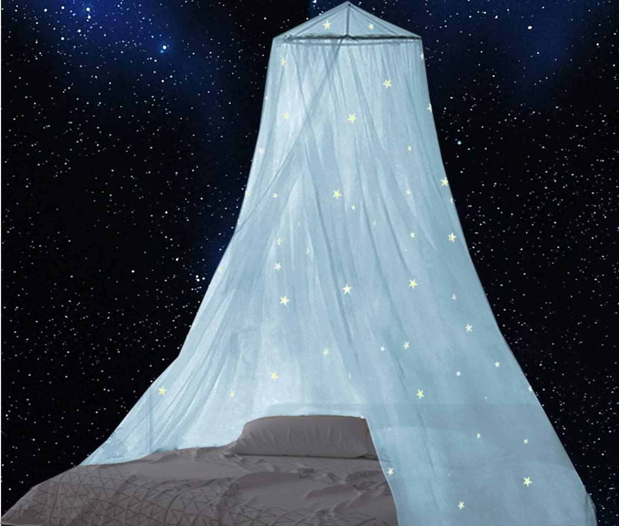 Photo 1 of BCBYou Bed Canopy Mosquito Net with Fluorescent Stars Glow in Dark for Baby, Kids, and Adults, for Cover The Baby Crib, Kid Bed, Girls Bed Or Full Size Bed (Light Blue)