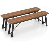 Tangkula Outdoor Folding Bench Set of 2, 55&rdquo; 2-3 Person Acacia Wood Backless Patio Dining Bench, No Assembly Weatherproof Picnic Bench, Collapsible Benches for Porch, Yard, Poolside, Balcony