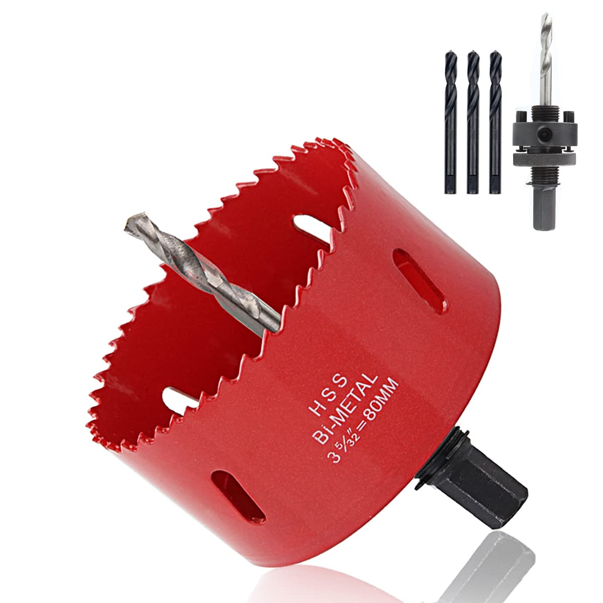 ASelected 80mm BI-Metal Hole Saw M42 HSS Circular Hole Cutter with Hexagon Adapter and Centring Drill - Red Bi Metal Holesaw for Wood, Plastic, Thin Metal, Cornhole Boards