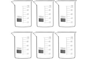 QWORK Sturdy Glass Beaker 100ml, Griffin Low Form, 6 Pcs, 3.3 Borosilicate Glass with Printed Graduation and Extra Large Marking Spot