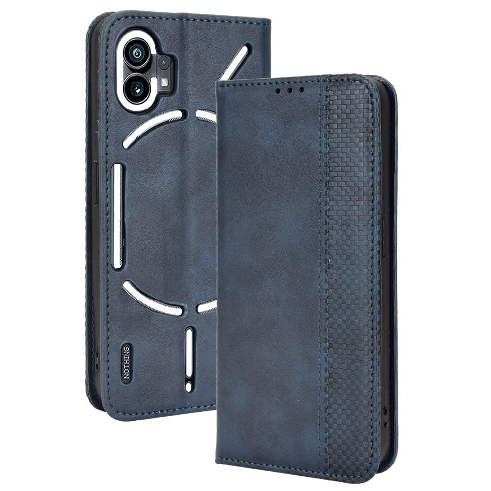 Hauw Case for Nothing Phone (1),Magnetic Attraction Vintage Texture Leather Case for Nothing Phone (1),Blue