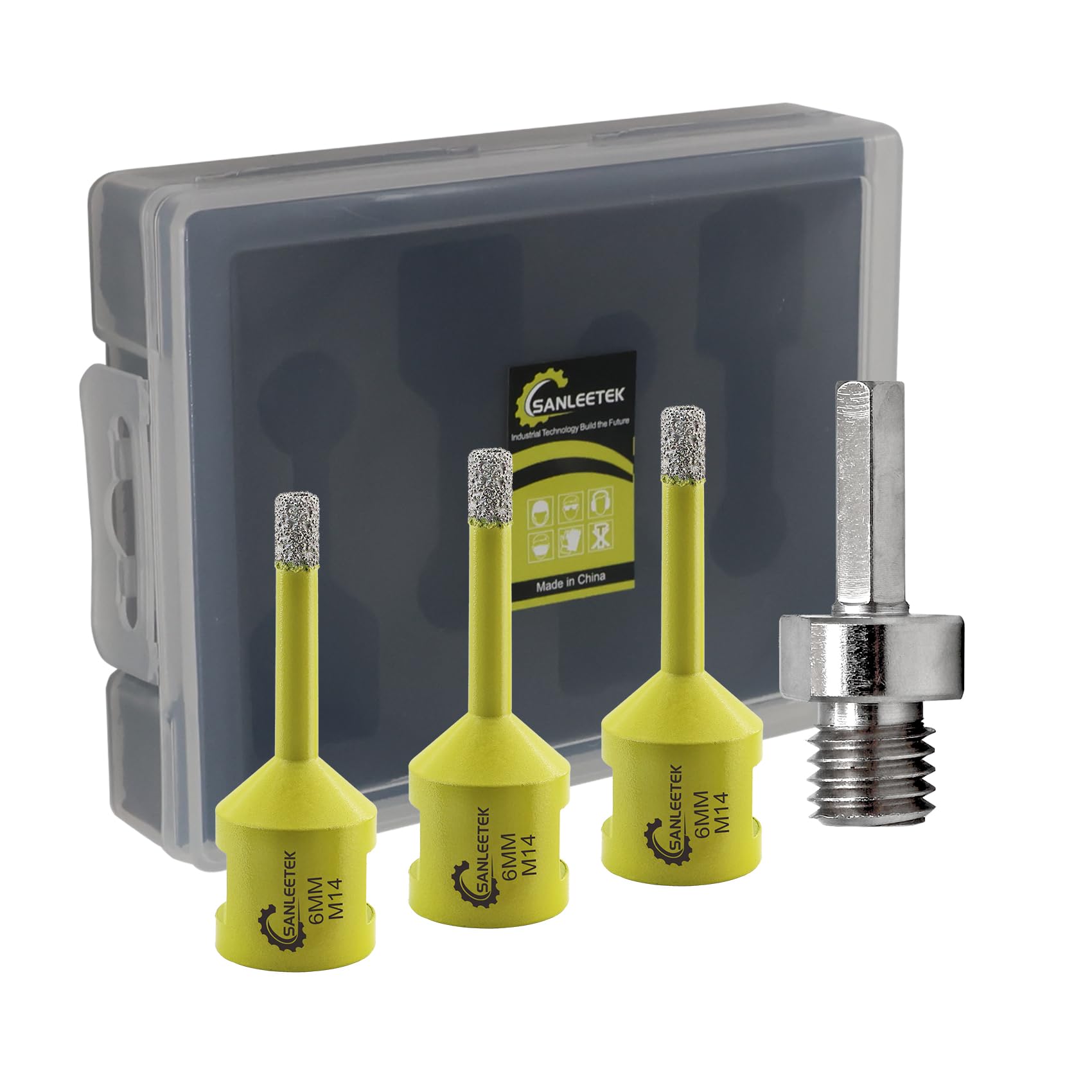 Diamond Core Drill Bits Set - 4pcs 6/6/6mm Diamond Hole Saw+1pc Hex Adapter SANLEETEK for Porcelain Ceramic Tile Marble Granite Artificial Stone M14 Thread