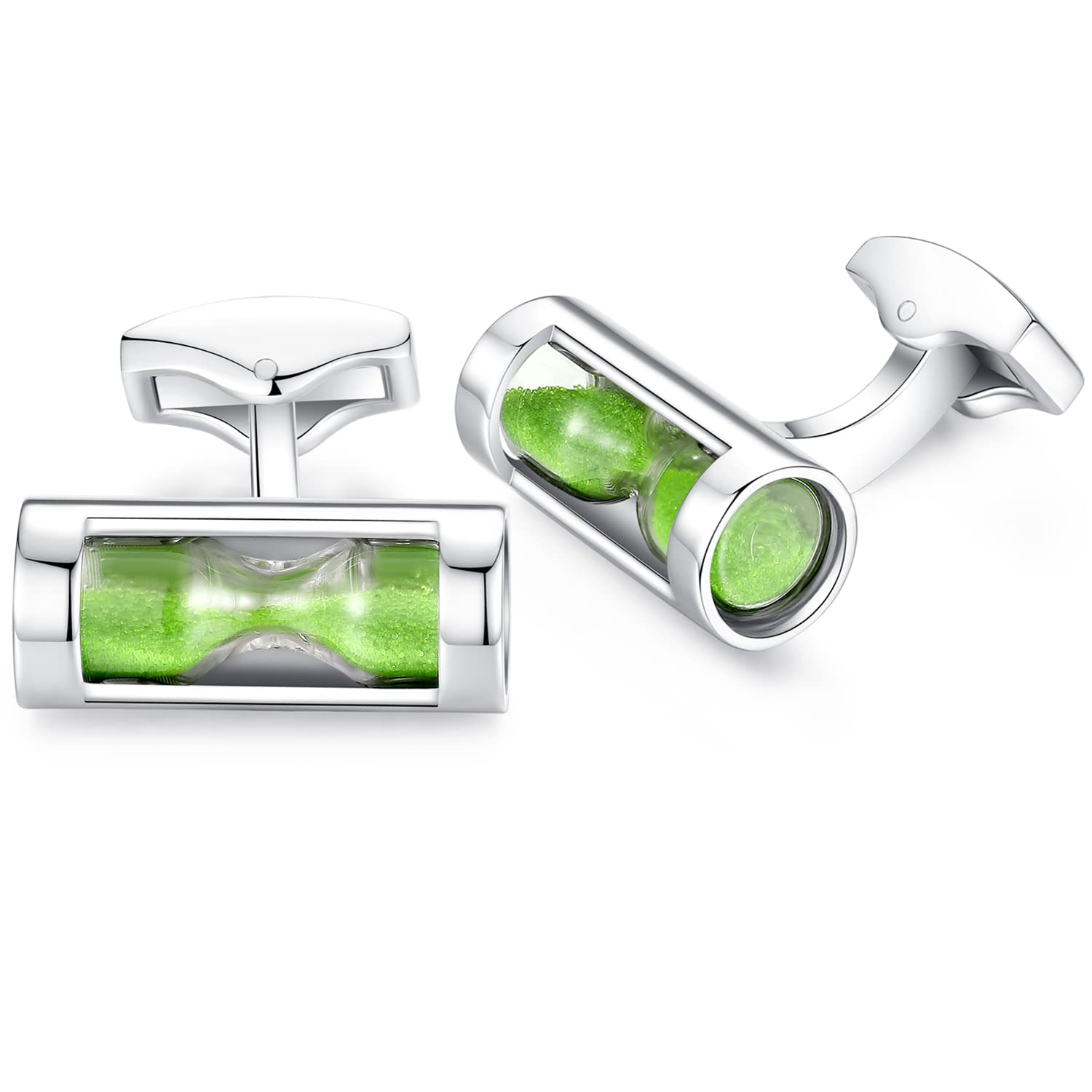 HONEY BEAR Sand Timer Hourglass Funnel Cufflinks for Men Shirt Business Wedding Gift Green