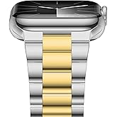 iiteeology Lightweight Stainless Steel Band Designed for Apple Watch Ultra 3 & Ultra 2, Series 1-11, 46mm, 45mm, 44mm, 42mm, Replacement iWatch Bands for Men & Women, Silver/Gold