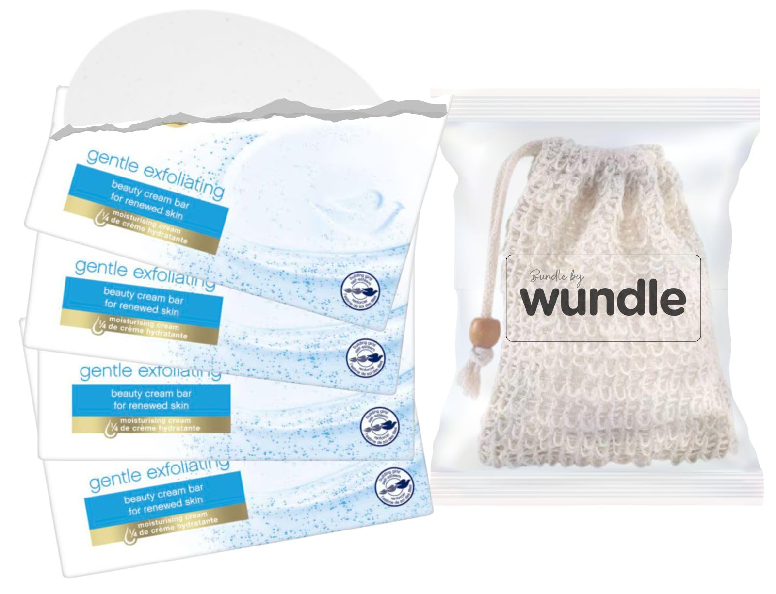 Wundle Bundle Soap Saver Exfoliating Pouch with 4 x Moisturising Soap Bars (Gentle Exfoliating) — image 1