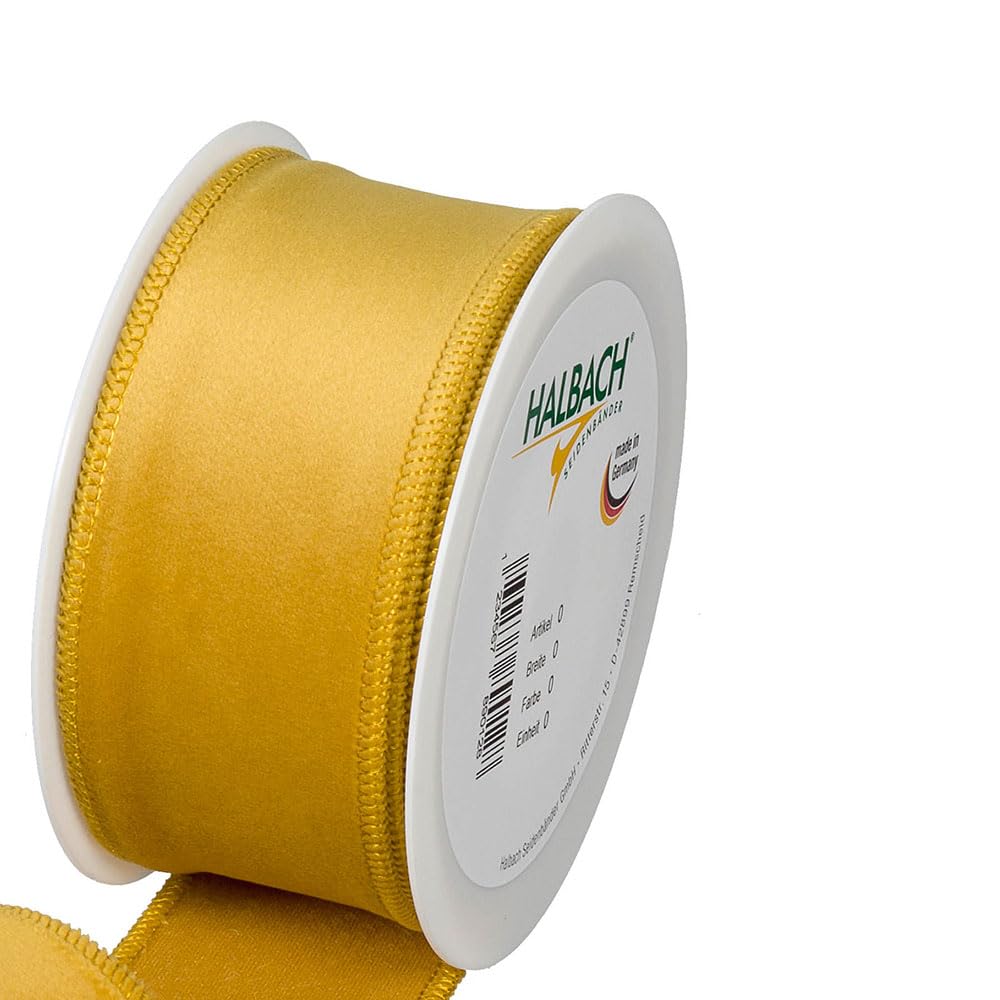 FloristryWarehouse Mustard Yellow Christmas Velvet Fabric Ribbon 50mm (2") Wide on 8m roll Wired Edge