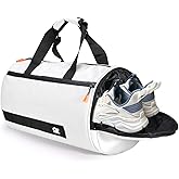 C&F BOGMOST Small Travel Duffel Bag,Compact Sports Small Gym Bag with Shoes Compartment,Lightweight Duffel Bag for Men & Women,Personal Item Travel Bag Weekender Bags for Travel Sports Gym -White
