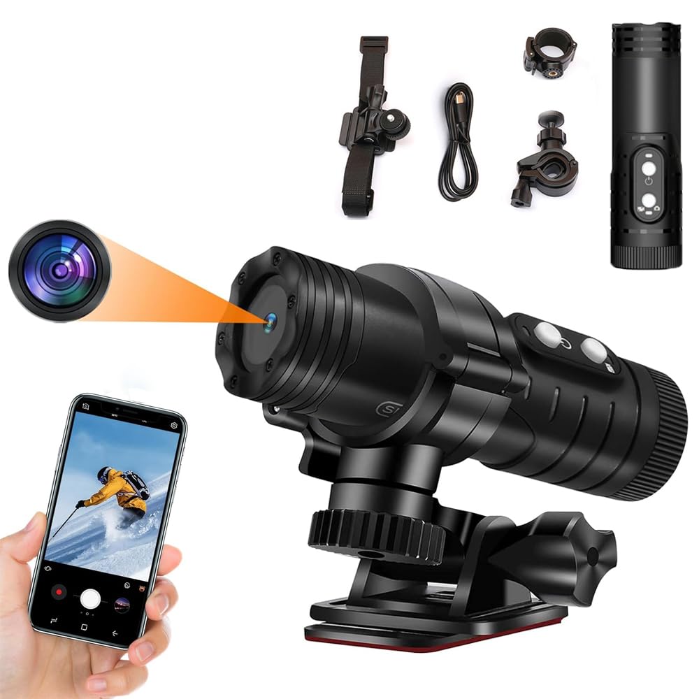 Action Camera 1080P Wifi Helmet Camera Ultra HD 120° Wide Angle Waterproof Helmet Camera Webcam EIS Stabilization Action Camera with Accessory Kit for Climbing Riding Skiing