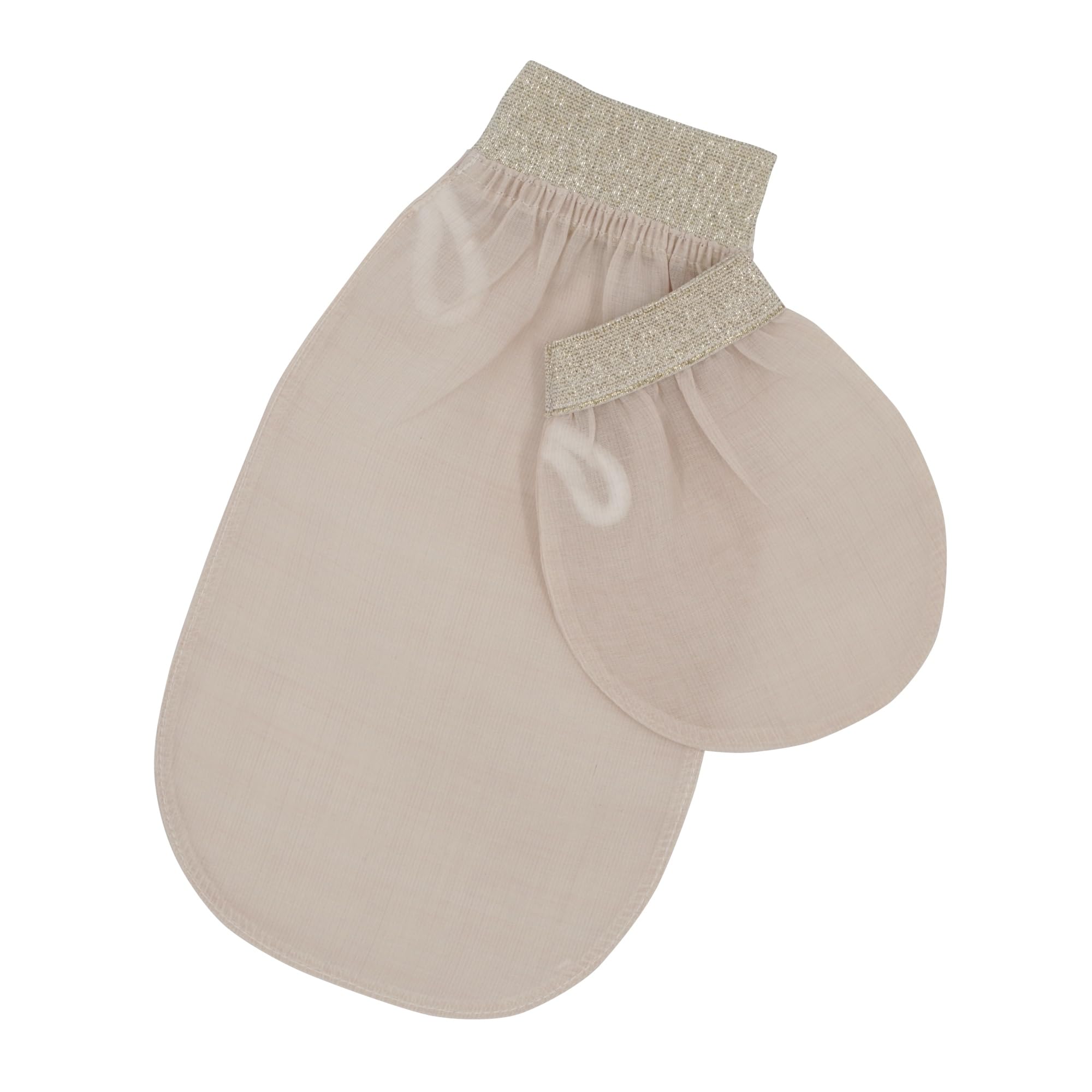 Feel Fine Turkish Exfoliating Mitt Set – 100% Raw Silk Hammam Kese Glove for Men & Women | Handcrafted Turkish Skin Peeling Scrubber, Eco-Friendly Shower, Bath & Sauna Exfoliator (Cream & Gold)