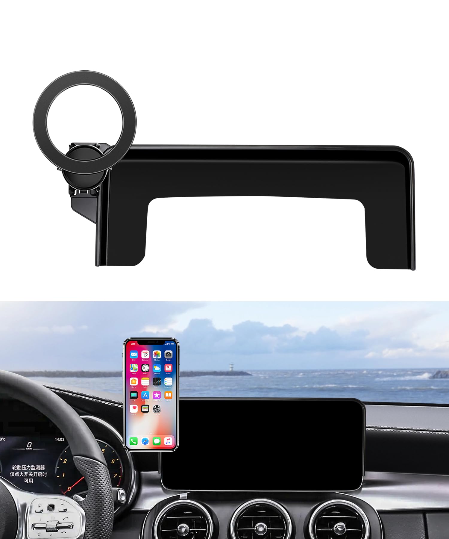MaserWeller Car Phone Holder for 2020-2022 Mercedes Benz GLC / 2019-2021 C-Class / 2020-2022 V-Class Accessories 10.25-Inch Screen Fixed Clip, 360° Rotation Phone Mount Compatible with MagSafe