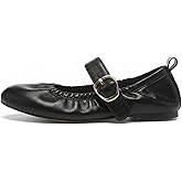 VOLEECE Women's Ruched Ballet Flats Buckle Strap Mary Jane Flat Shoes Slip On Soft Faux Suede Round Toe Comfort Ballerina for Casual Dress