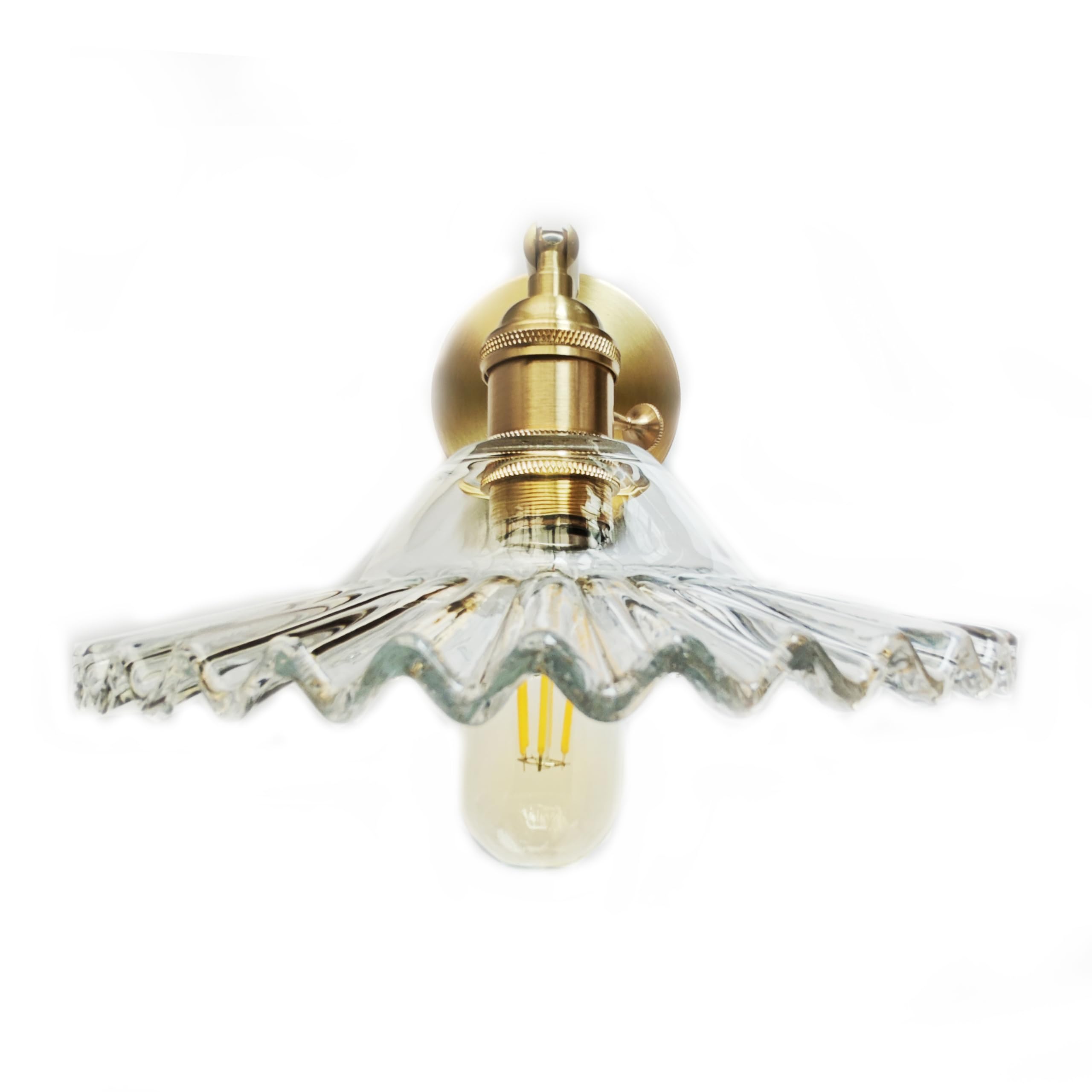 Industrial Vintage Modern Edison Wall Light Sconce E27 Wall Lamp with Brass Lamp Holder Up& Down Lighting Direction Glass Lampshade for Bedroom Loft Living Room Kitchen,Transparent Color