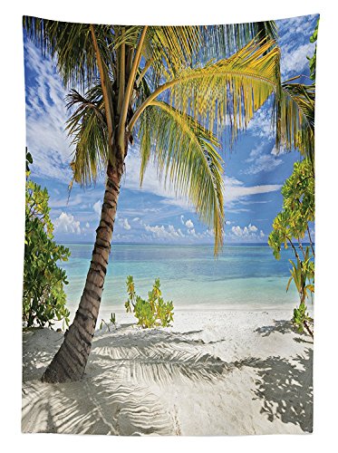 vipsung Scenery Decor Tablecloth Tropical Sandy Beach with Coconut Palm Trees Maldives Coastline Peaceful Nobody Theme Rectangular Table Cover for Dining Room Kitchen Cream Blue