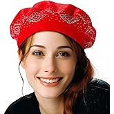 Winter Warm Rhinestone Beret Hats for Women 2 Layers Wool French Knit Cap Lady