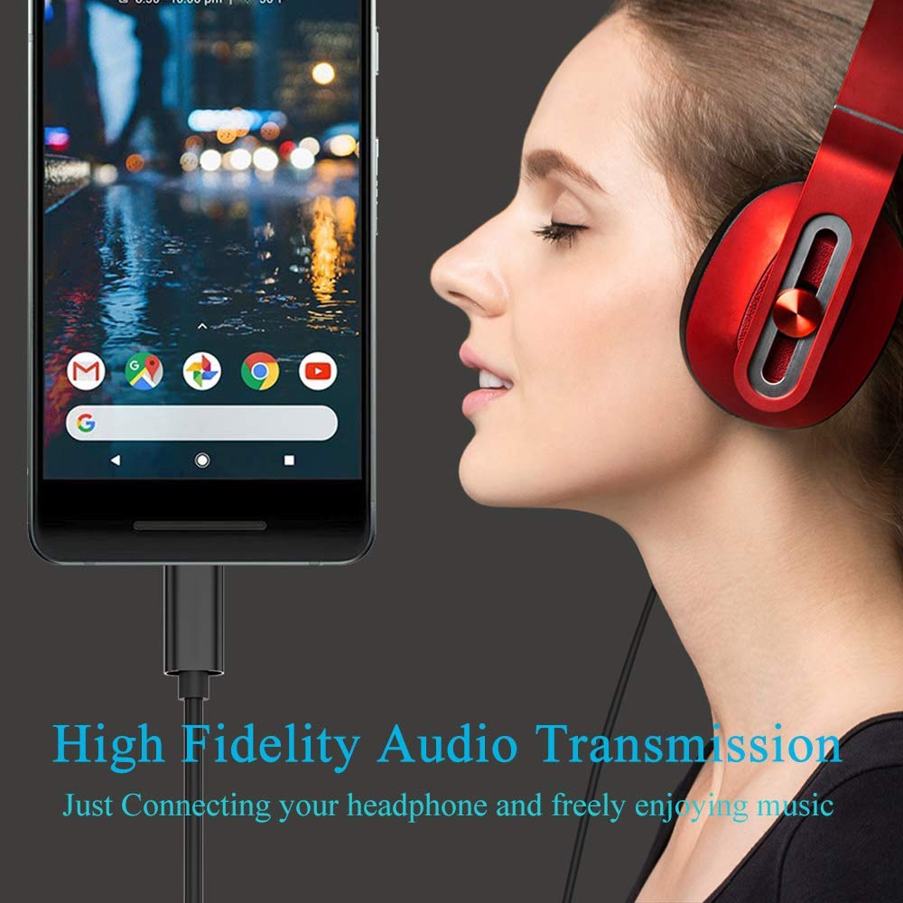 USB C to 3.5mm Aux Cable, Twinkk USB C Male to 3.5mm Male Car Stereo Aux Adapter Cord Speaker Headphone Audio Cable Compatible Google Pixel 3/3 XL/2 XL, Huawei Mate 20 Pro and More (Black)