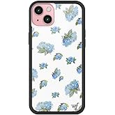 Wildflower Cases - Compatible with iPhone 15 Plus | Protective Black Bumper, 6.5ft Drop Test Certified, Women Owned Small Business | Floral Blue White Dainty Cute Trendy | Moonlight Rose