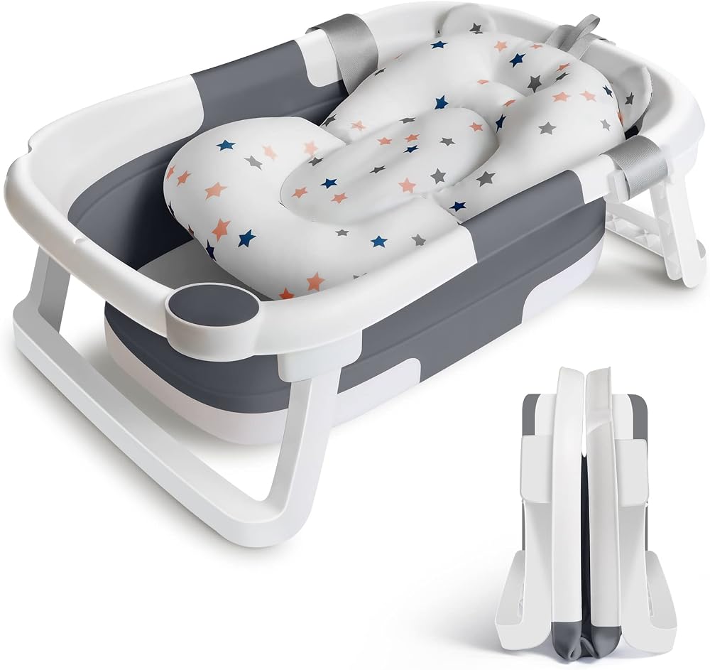 Glenmore Baby Bath Tub Foldable Collapsible with Cushion Anti-Slip Grey