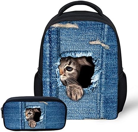 Dorapocket 3D Personality Cowboy Cat School Backpack with Pencil Case 2pcs Set,S