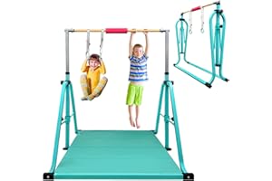 GLANT Gymnastics Bar for Kids with Rings Set, 7 Heights Adjustable Easy Folding Gymnastic Training Bar Kids Monkey Horizontal Bars - Max Load 300LBS