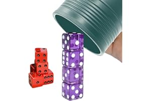 Dice Stacking Cup(Green) Set with 4 Pcs 19mm(Puple) and 5 Pcs 18mm(Red) Standard 6 Sided Dices, with Storage Bag-Magic Tricks