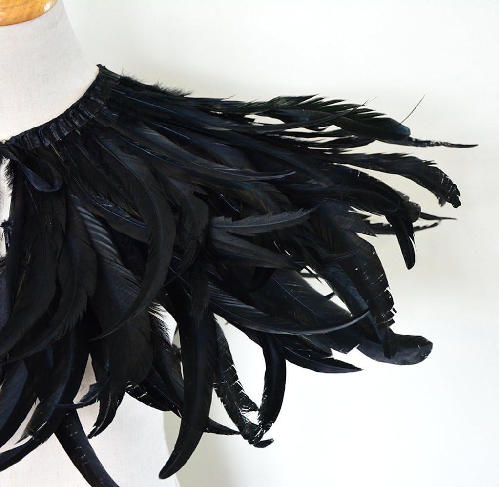 L'VOW Black Feather Shrug Cape Shawl Collar Halloween Costumes for Women (Black-004): Clothing